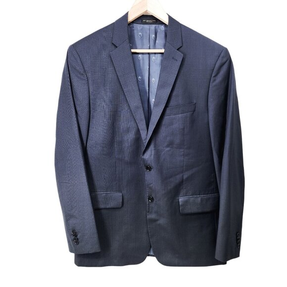 John Varvatos Men's 44R Wool Blazer Navy Check Notch Lapel & Two-Button‎ Closure - Picture 1 of 10